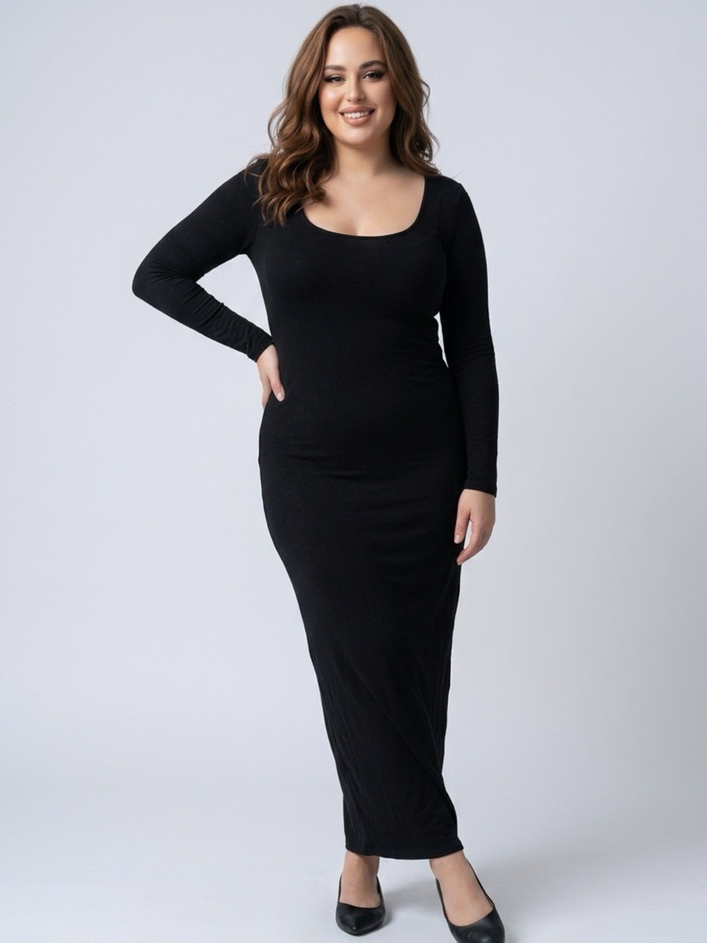 Victoria's Secret Black Long-Sleeve Scoop Maxi Dress
